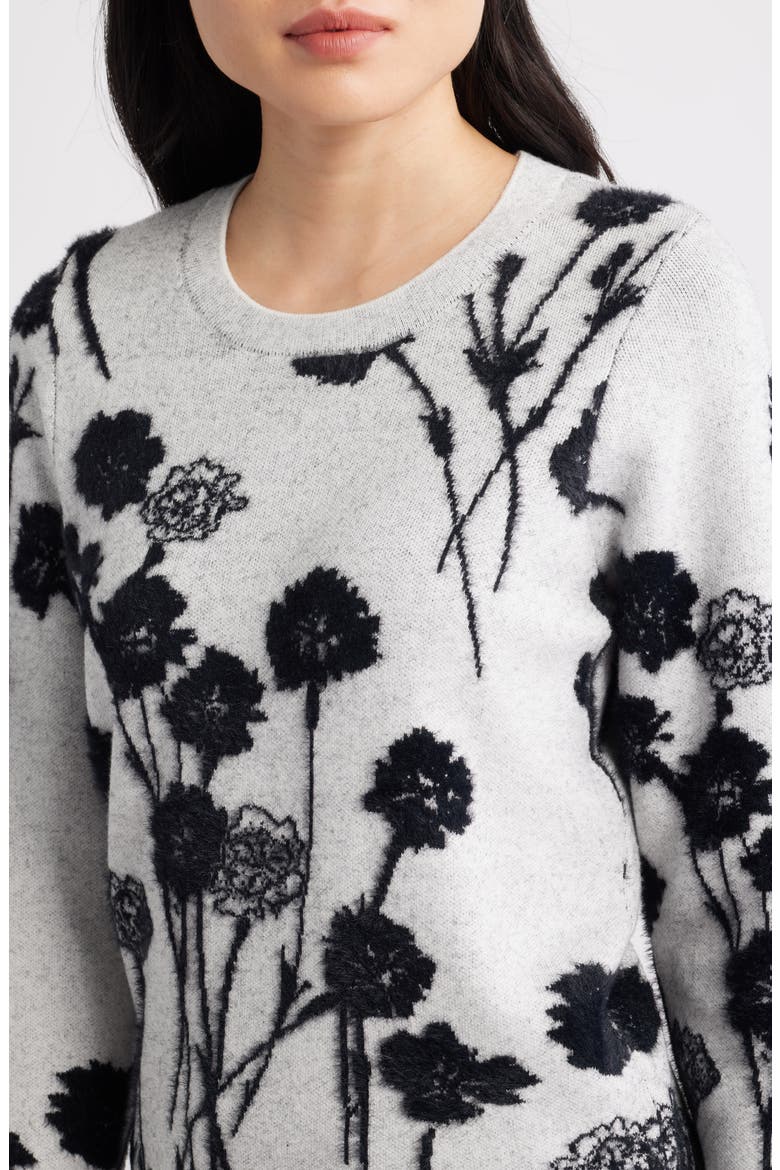 Floral Jacquard Crewneck Sweater, Alternate, color, LT GREY/ BLACK FLORAL