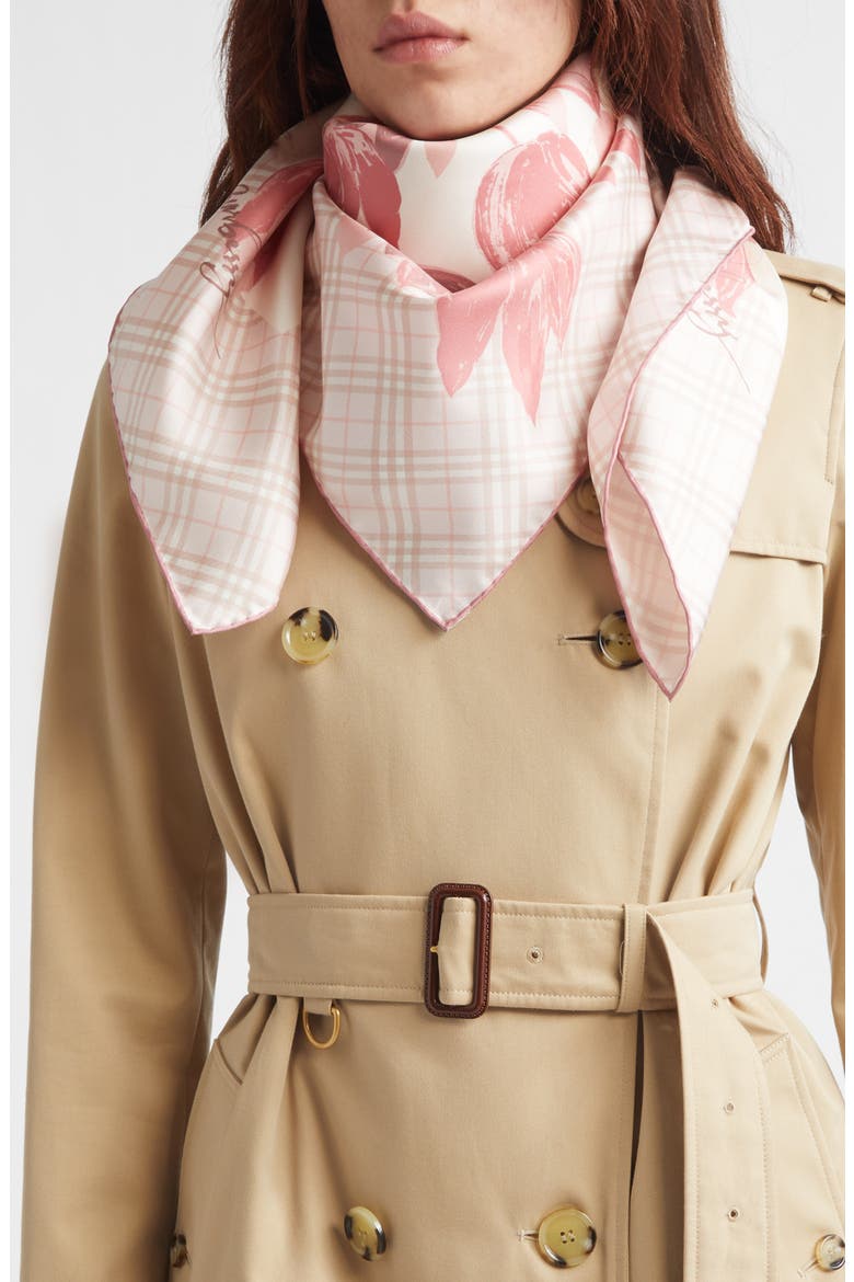Tulip Check Silk Twill Square Scarf, Alternate, color, QUARTZ PINK