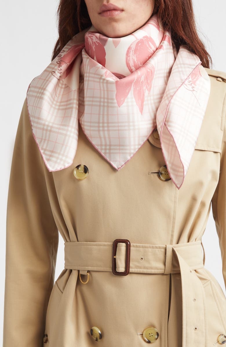 Burberry Tulip Check Silk Twill Square Scarf, Alternate, color, Quartz Pink