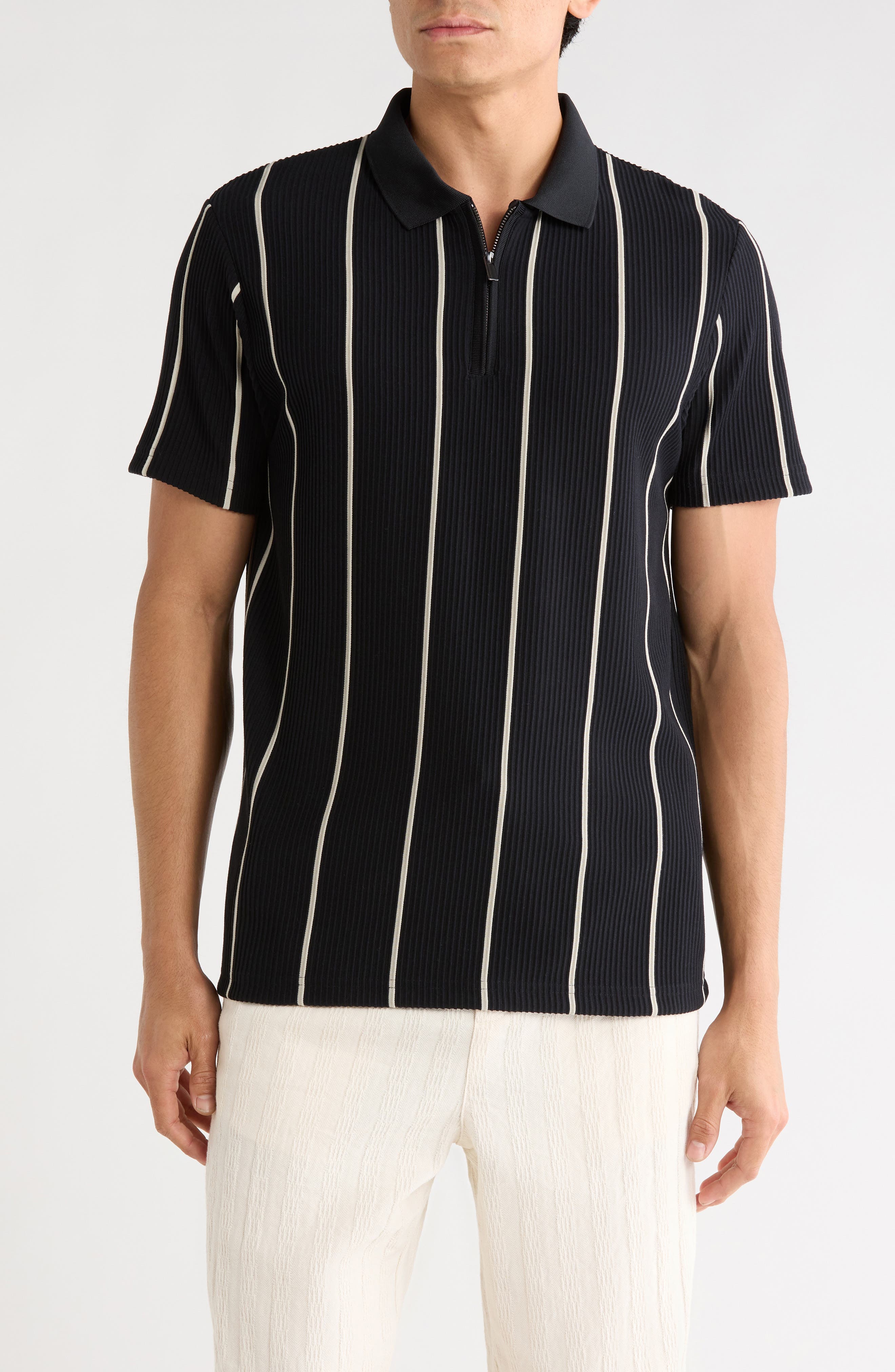 DENIM AND FLOWER Vertical Stripe Textured Polo