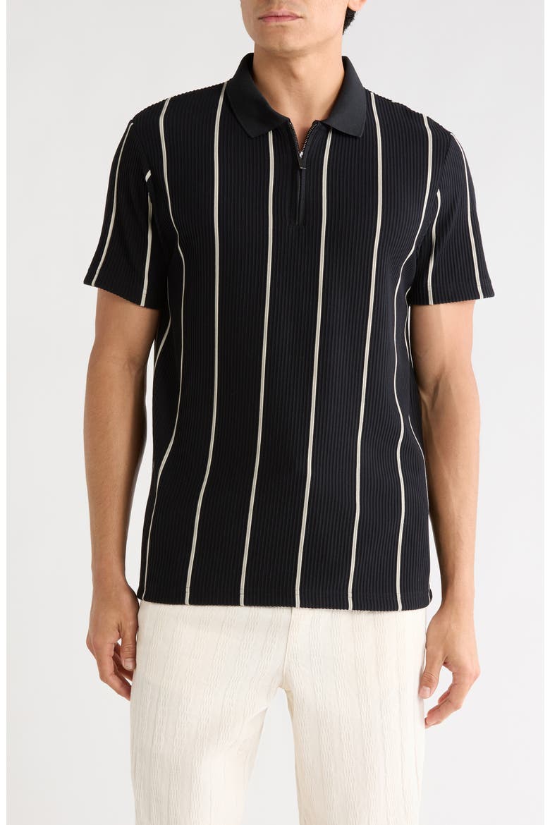 Vertical Stripe Textured Polo, Main, color, BLACK AND WHITE
