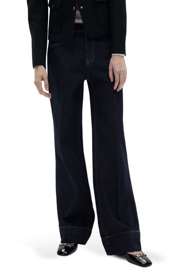 Mango Layla Mid Rise Wide Leg Jeans In Blue