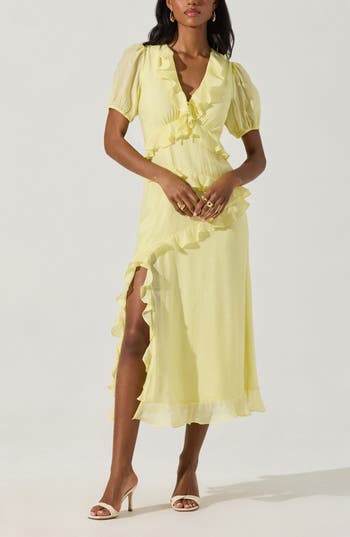 Astr The Label Ruffle Midi Dress In Butter Yellow