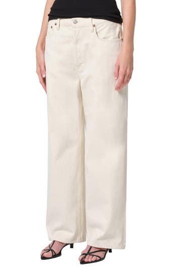 Agolde Womens Tusk Low Slung Wide-leg Mid-rise Recycled-denim Jeans In Beige