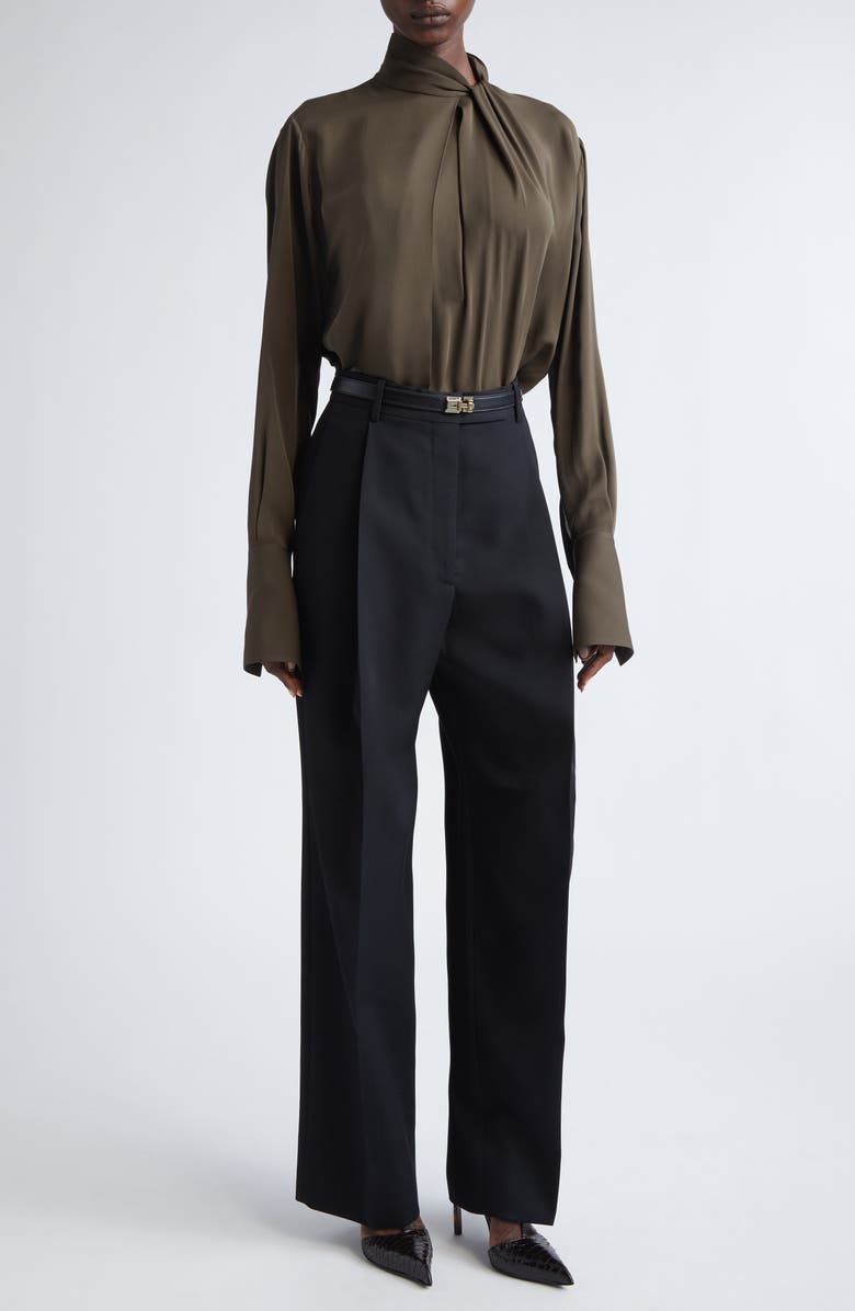 TOM FORD Keyhole Cutout Washed Silk Georgette Top, Alternate, color, Kb349 Desert Palm