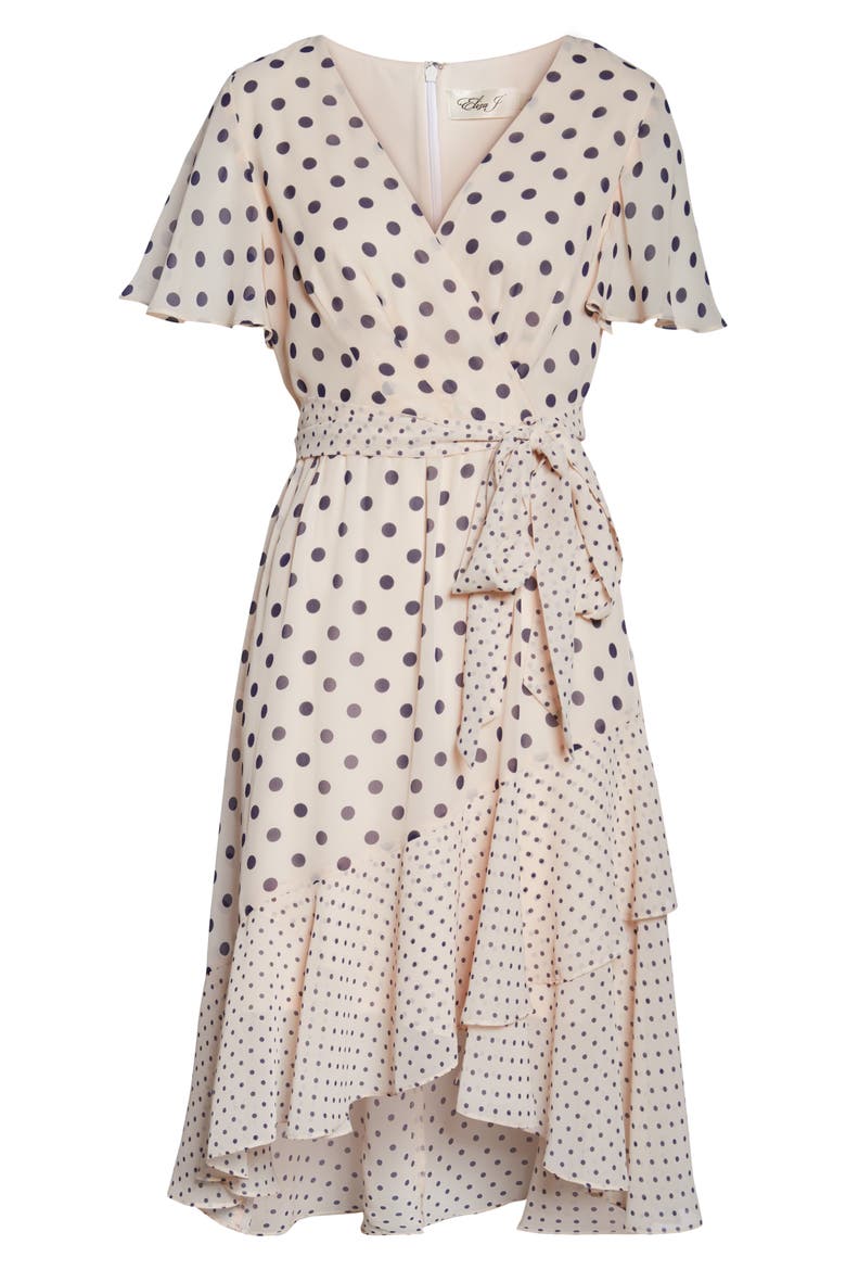 Polka Dot Chiffon Faux Wrap Dress, Alternate, color, BLUSH