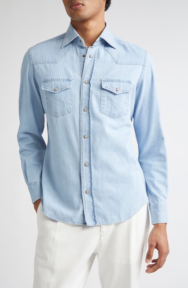Eleventy Denim Western Shirt, Main, color, 08 Zucchero