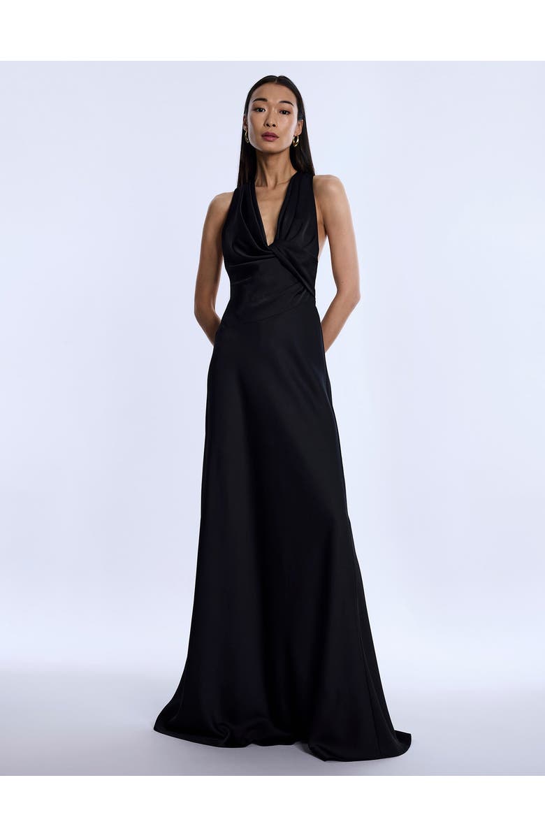 BCBGMAXAZRIA Cowl Neck Halter Gown, Main, color, Black
