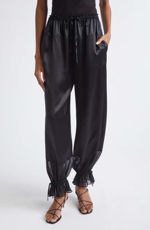 Camile Mixed Media Cinched Silk Pants