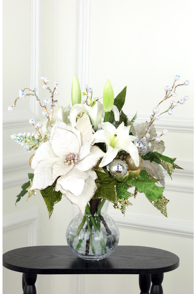 Vase of Poinsettia and Floral, Ivory, Alternate, color, White