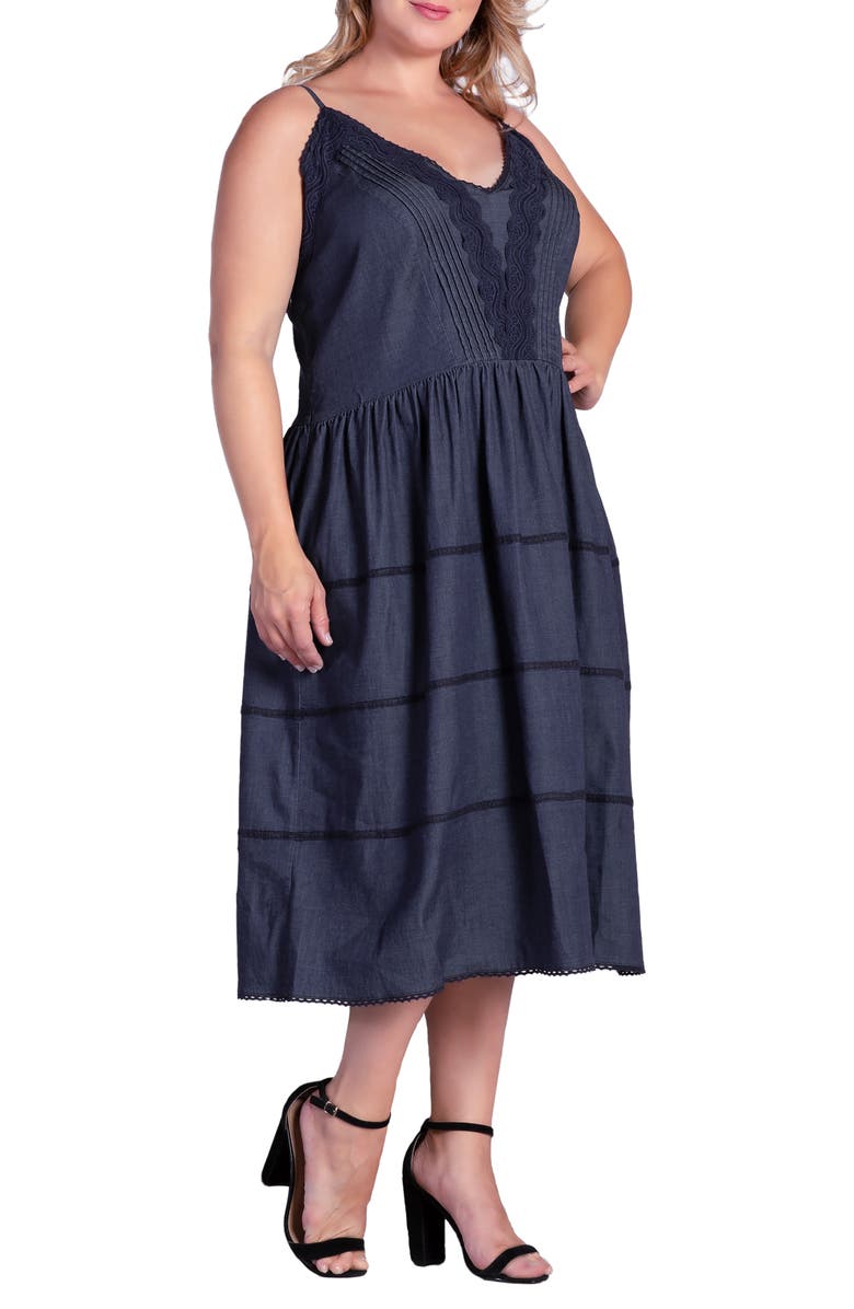 Standards & Practices Azha Lace Trim Fit & Flare Dress, Alternate, color, Dark Indigo