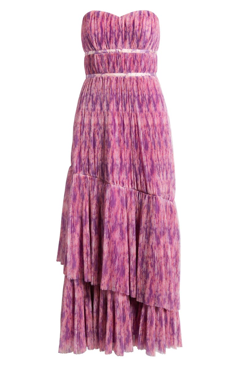 Hutch Print Plissé Layered Ruffle Strapless Gown, Alternate, color, Purple Floral