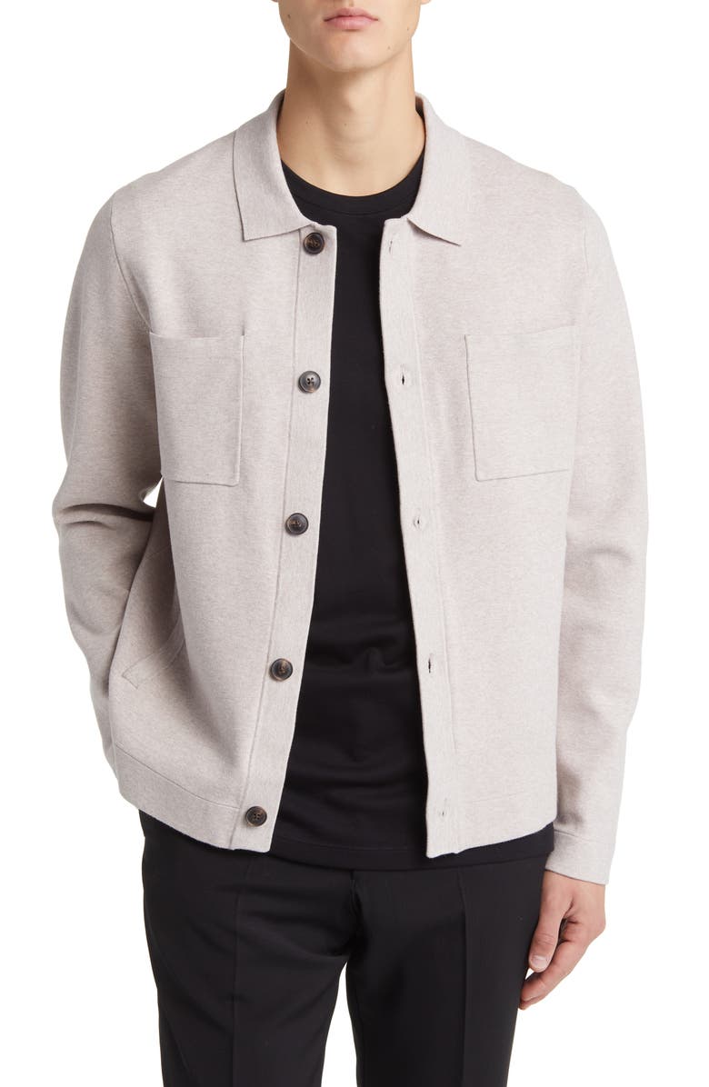 Reiss Forester Knit Button-Up Shirt Jacket, Main, color, Oatmeal Melange