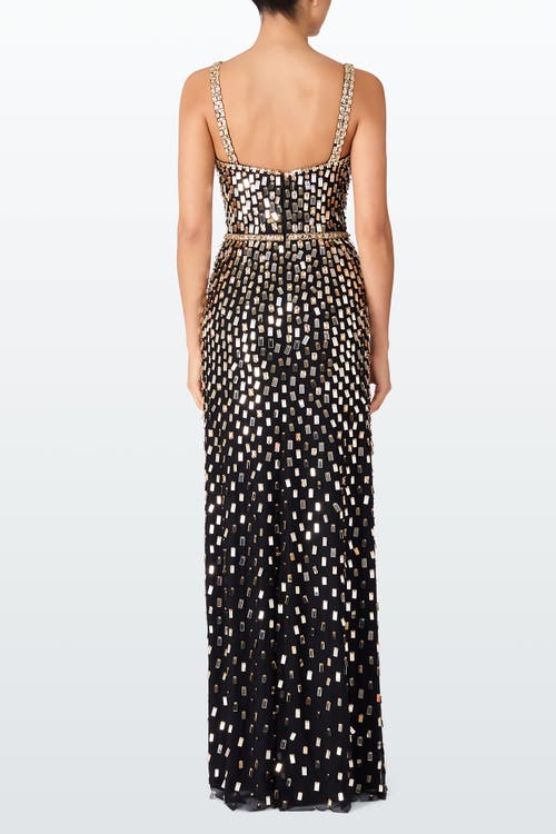 Jenny Packham Juliette Sequined Crystal Sleeveless Column Gown In Black