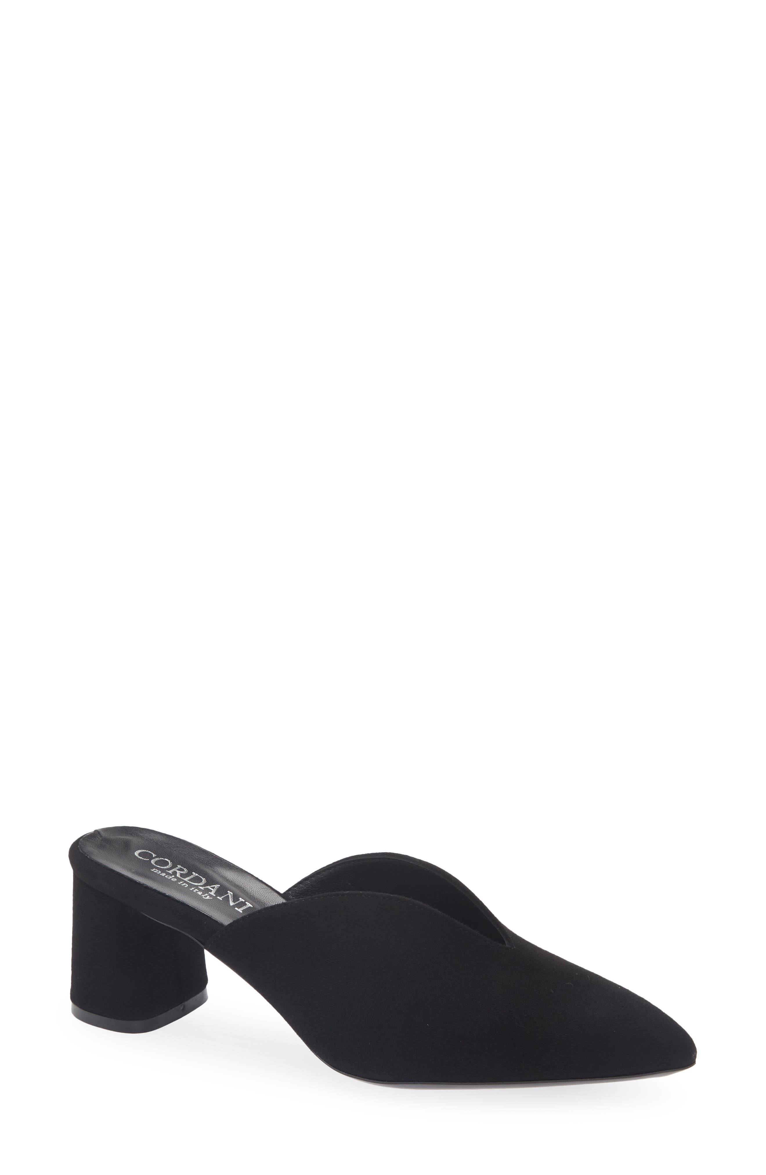 Gayle Leather Pointed Toe Mule, Main, color, BLACK SUEDE