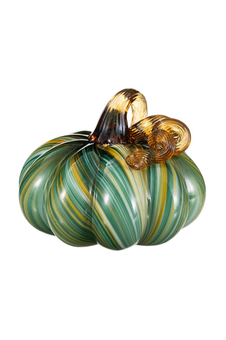 Fall Multi Striped Glass Short Pumpkins, Alternate, color, Green