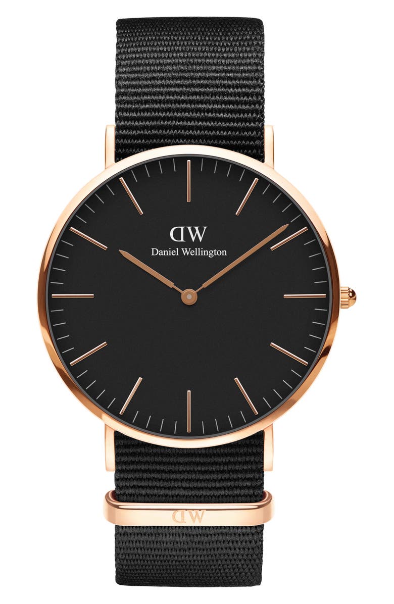 Daniel Wellington Classic Cornwall NATO Strap Watch, 40mm, Main, color, Rose Gold/ Black