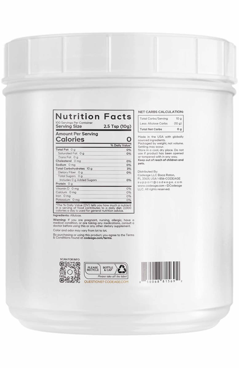 Codeage Miracle Sugar Allulose Powder, All-purpose Sweetener, Alternate, color, White