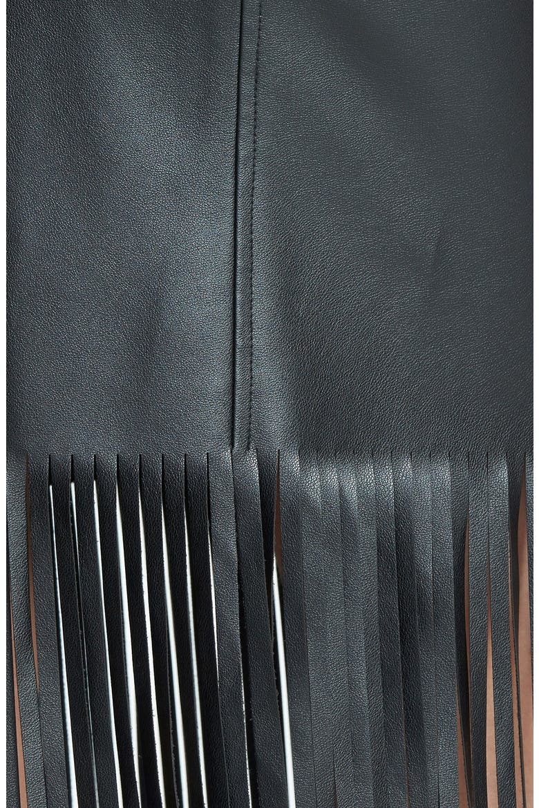 Faux Leather Fringe Skirt, Alternate, color, BLACK