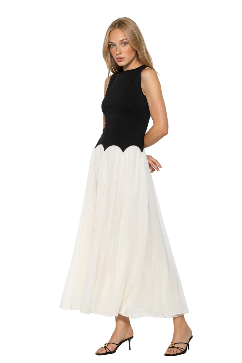 Emilia Crewneck Dropped Waist Dress, Alternate, color, Black/White