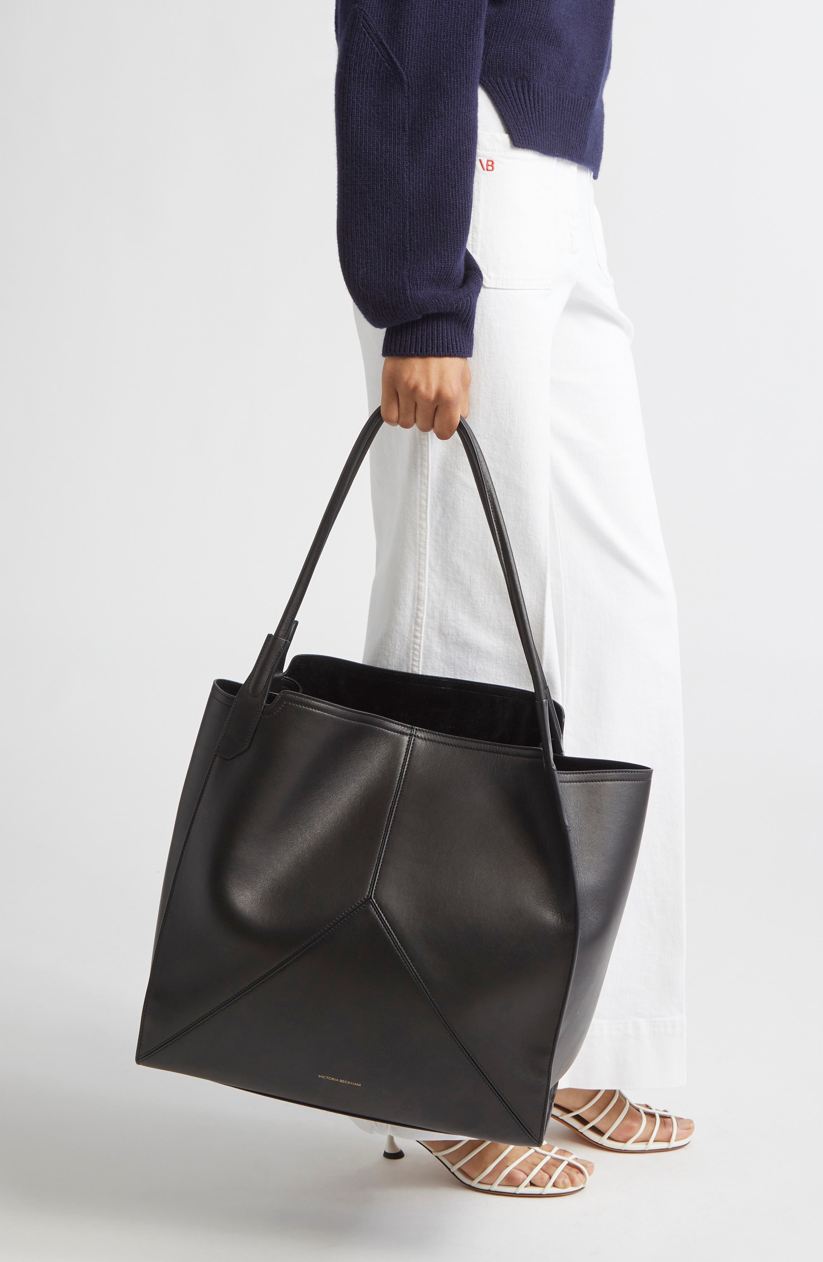 Victoria Beckham Victoria Leather Tote, Alternate, color, Black