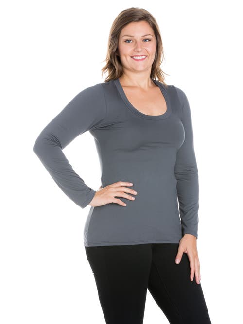 24seven Comfort Apparel Plus Size Solid Long Sleeve Scoop Neck  Womens Tee In Gray