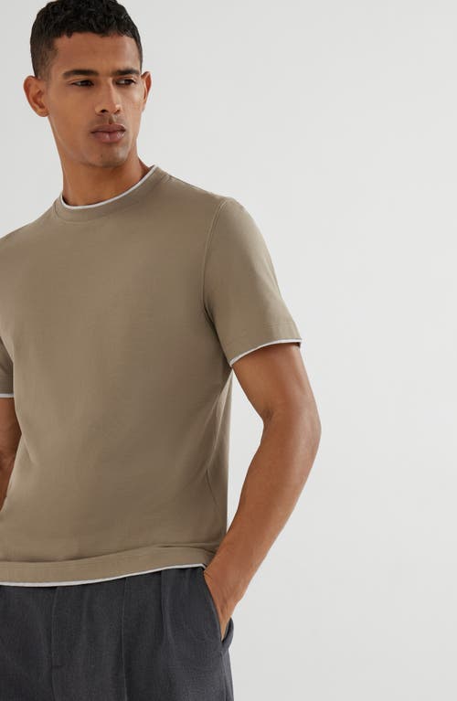 Brunello Cucinelli Cotton Jersey Crew Neck T-shirt With Faux-layering Clothing In Brown