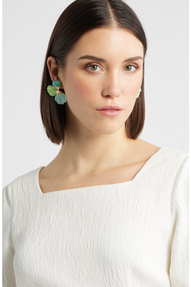Flower Petal Enamel Earrings, Alternate, color, BLUE MULTI- GOLD