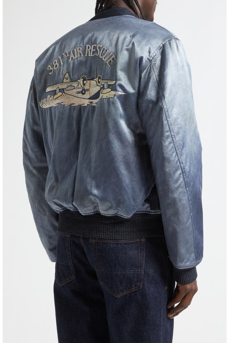 Quilted Embroidered Satin Flight Jacket, Alternate, color, VINTAGE BLUE