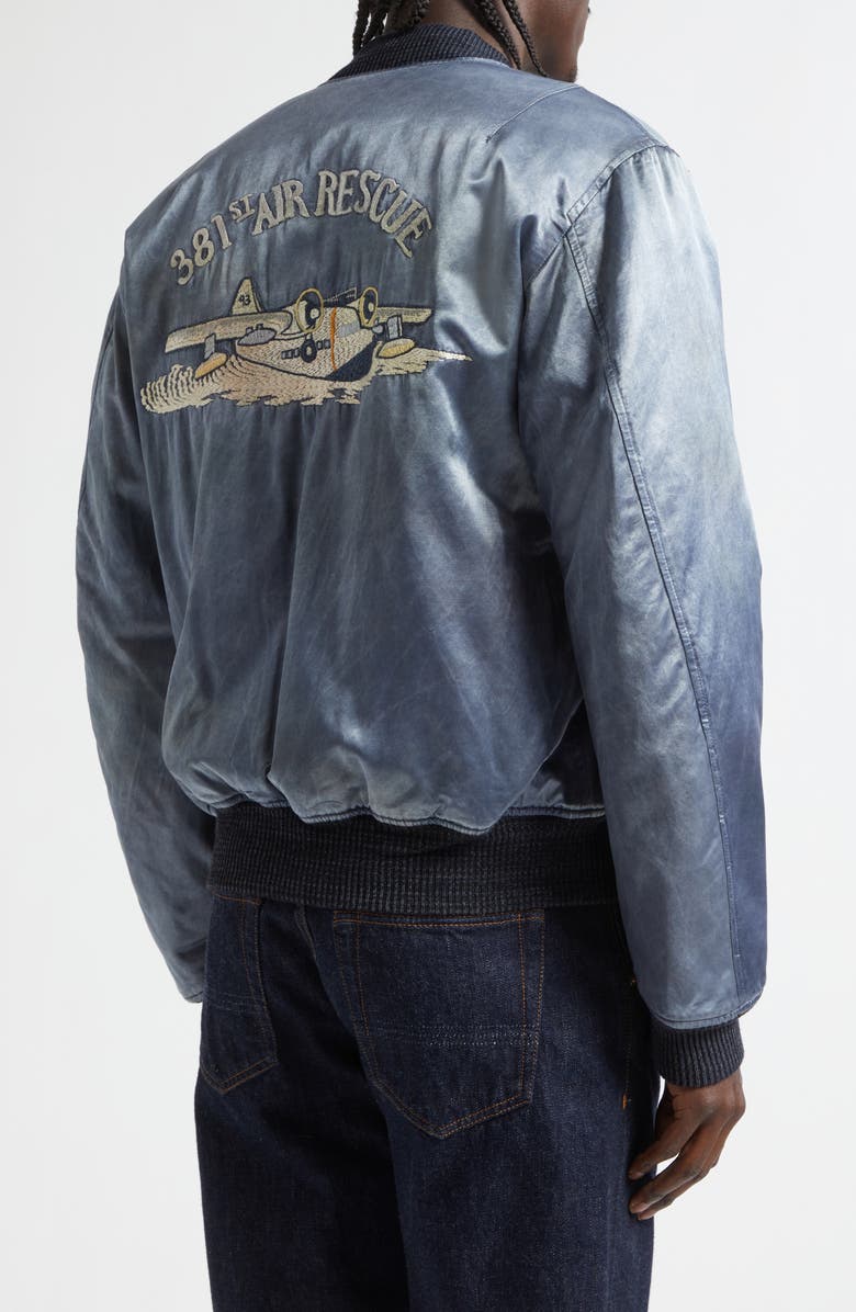 Double RL Quilted Embroidered Satin Flight Jacket, Alternate, color, Vintage Blue