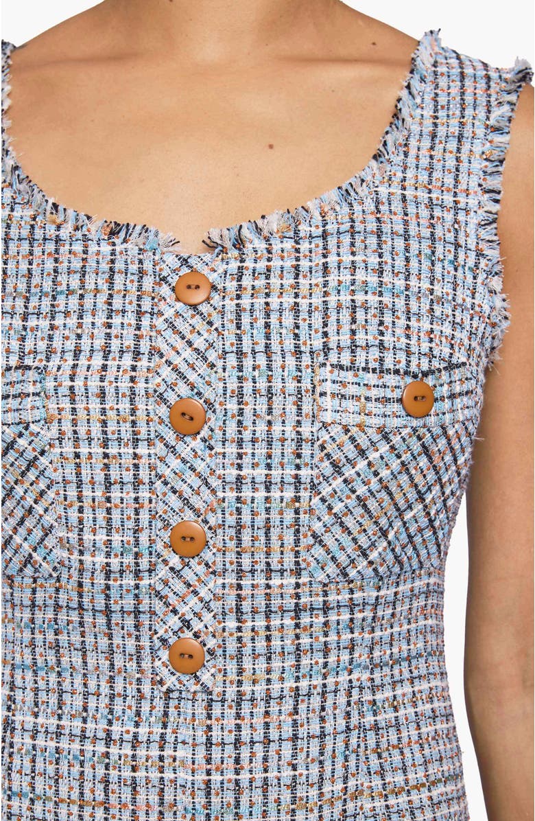 Santorelli FANNY Sleeveless Midi Sheath Dress in Luxury Tweed with Lurex, Alternate, color, Ocean Mist