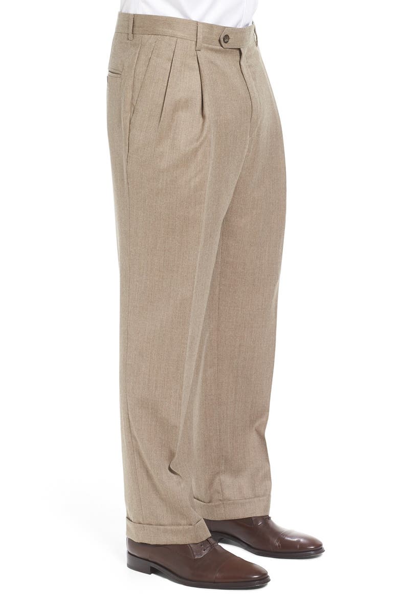 Lightweight Flannel Pleated Classic Fit Dress Trousers, Alternate, color, HEATHER TAN