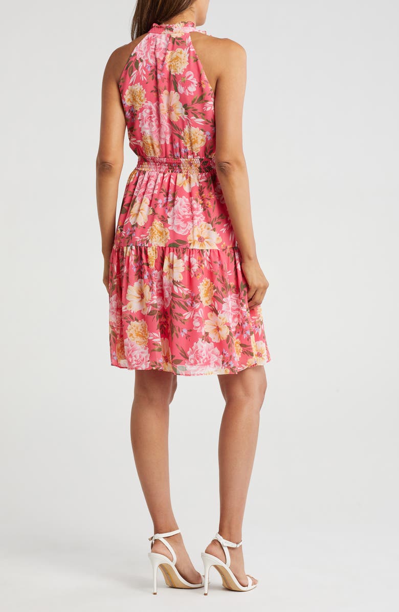 Vince Camuto Floral Ruffle Sleeveless Midi Dress, Alternate, color, Hot Pink