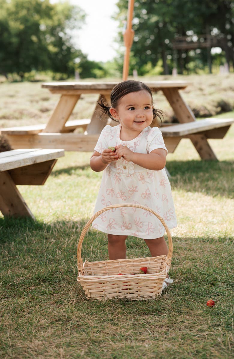 Petit Lem Bow Print Skirted Bodysuit, Alternate, color, Beige