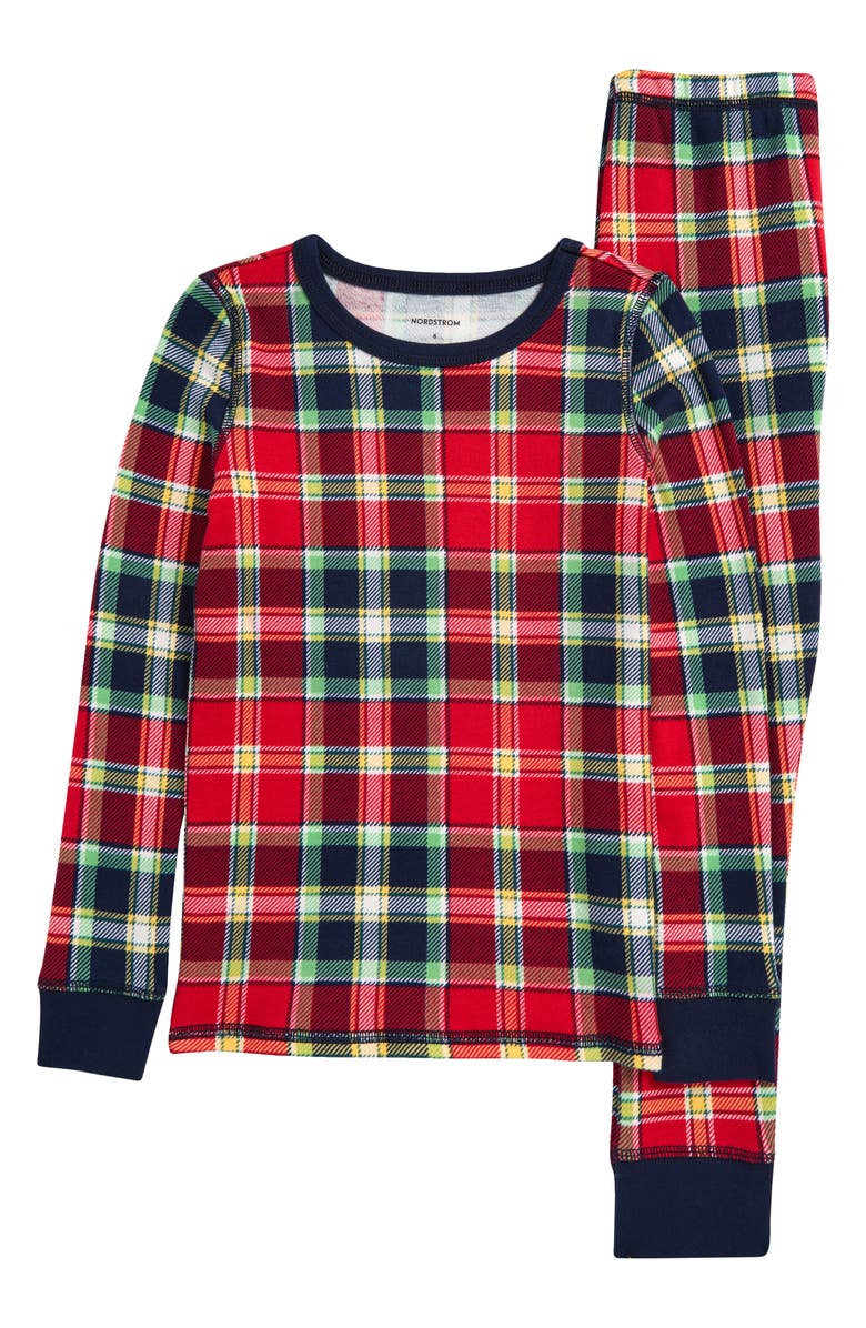 Nordstrom Kids' Print Fitted Cotton Pajamas, Main, color, Red Lollipop Travis Plaid