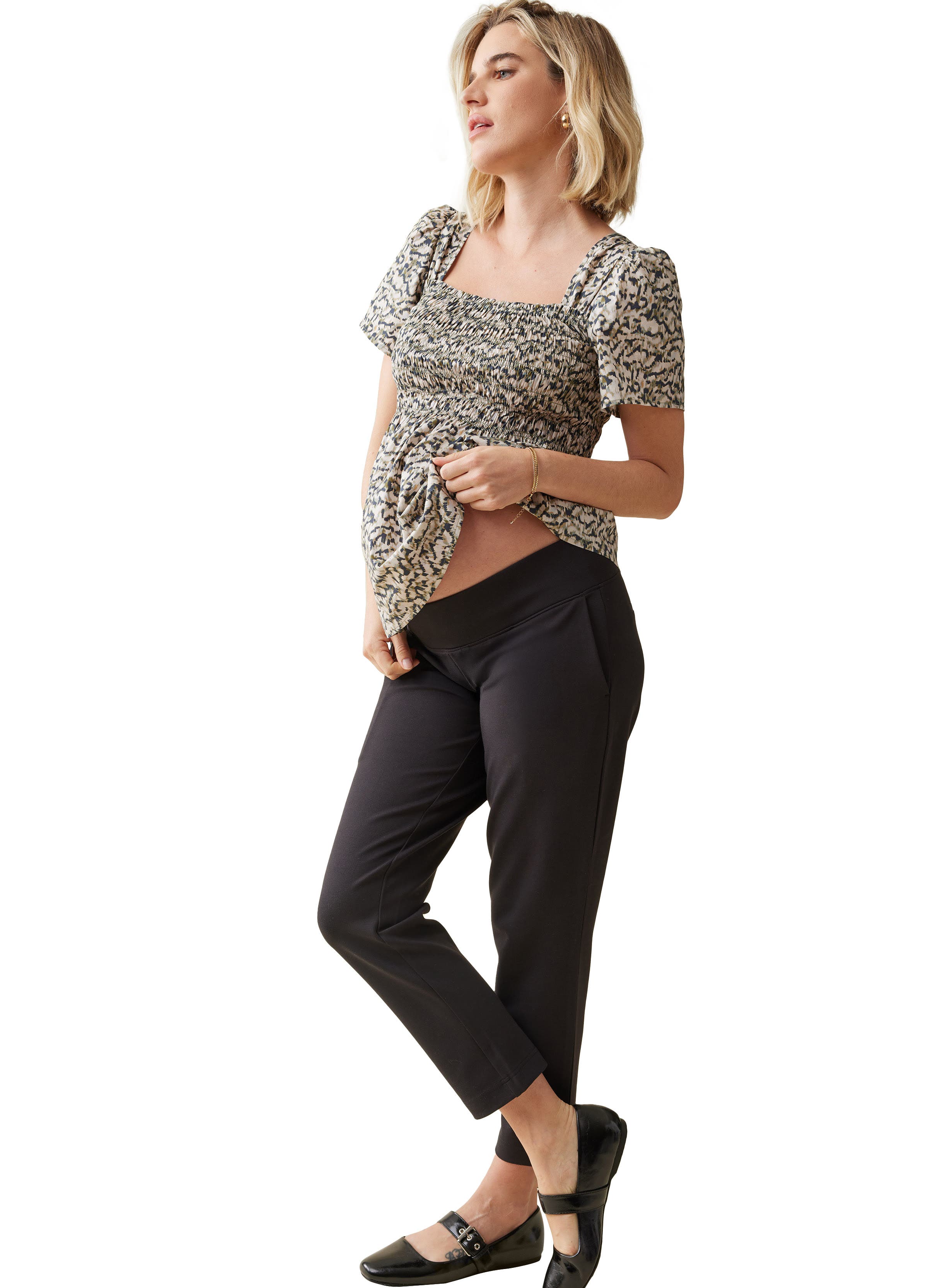 Short Sleeve Smocked Maternity and Nursing Top - image 3