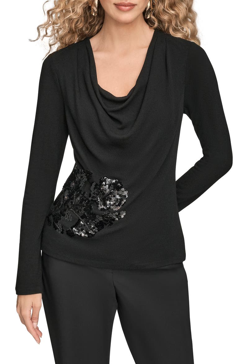 Sequin Cowl Neck Top, Main, color, BLACK