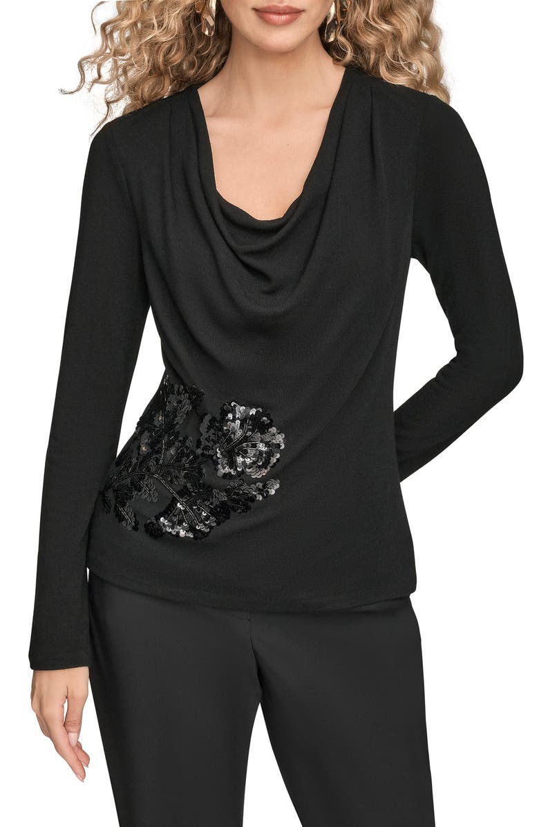 Donna Karan New York Sequin Cowl Neck Top, Main, color, Black