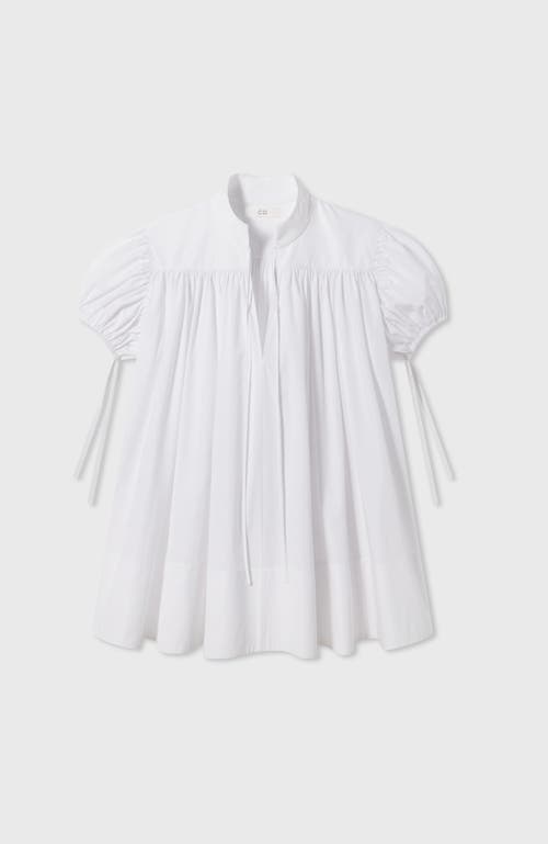 Co Puff Sleeve Gathered Tunic Shirt In White