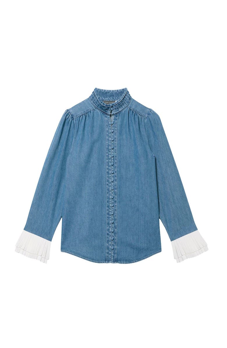 MINT VELVET Denim Contrast Cuff Blouse, Alternate, color, Blue