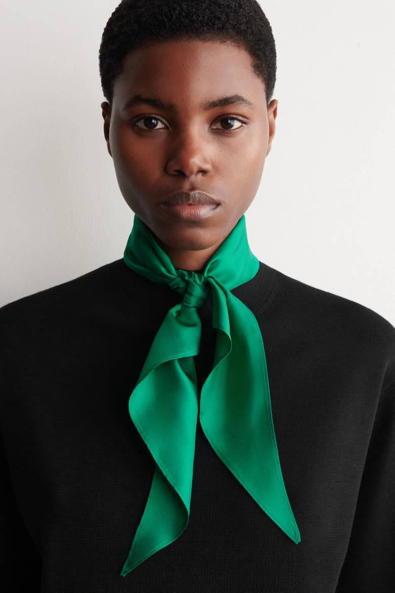 Scarf-Detail Merino Wool T-Shirt, Alternate, color, BLACK / GREEN