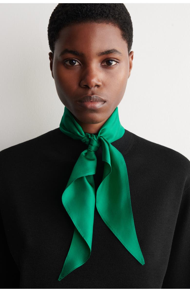 COS Scarf-Detail Merino Wool T-Shirt, Alternate, color, Black / Green