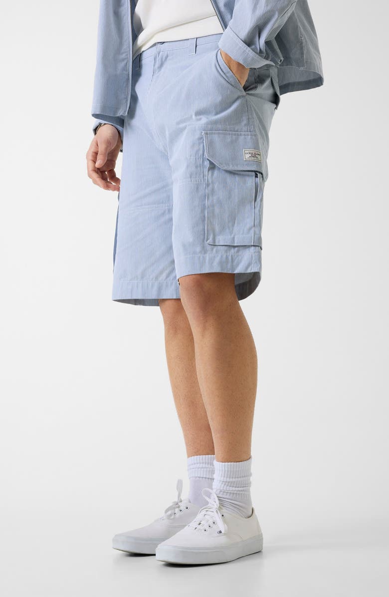 GUESS Stripe Cargo Denim Shorts, Alternate, color, Daring Ocean/ White