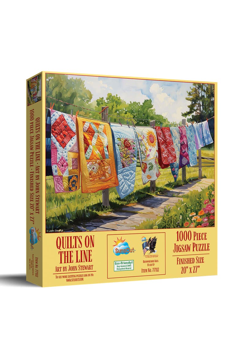 Quilts on the Line 1000 piece Jigsaw Puzzle for Adults, Main, color, Multicolor