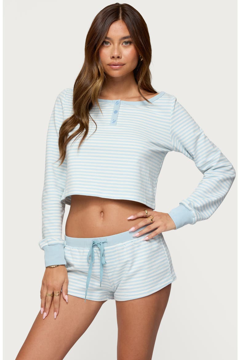 Margaret Stripe Long Sleeve Crop Top, Alternate, color, LIGHT-BLUE