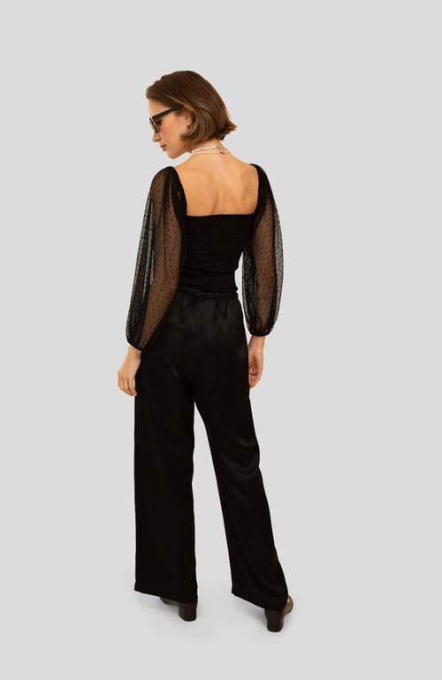 Whimsy + Row Cameron Top In Black Sheer Polka Dot