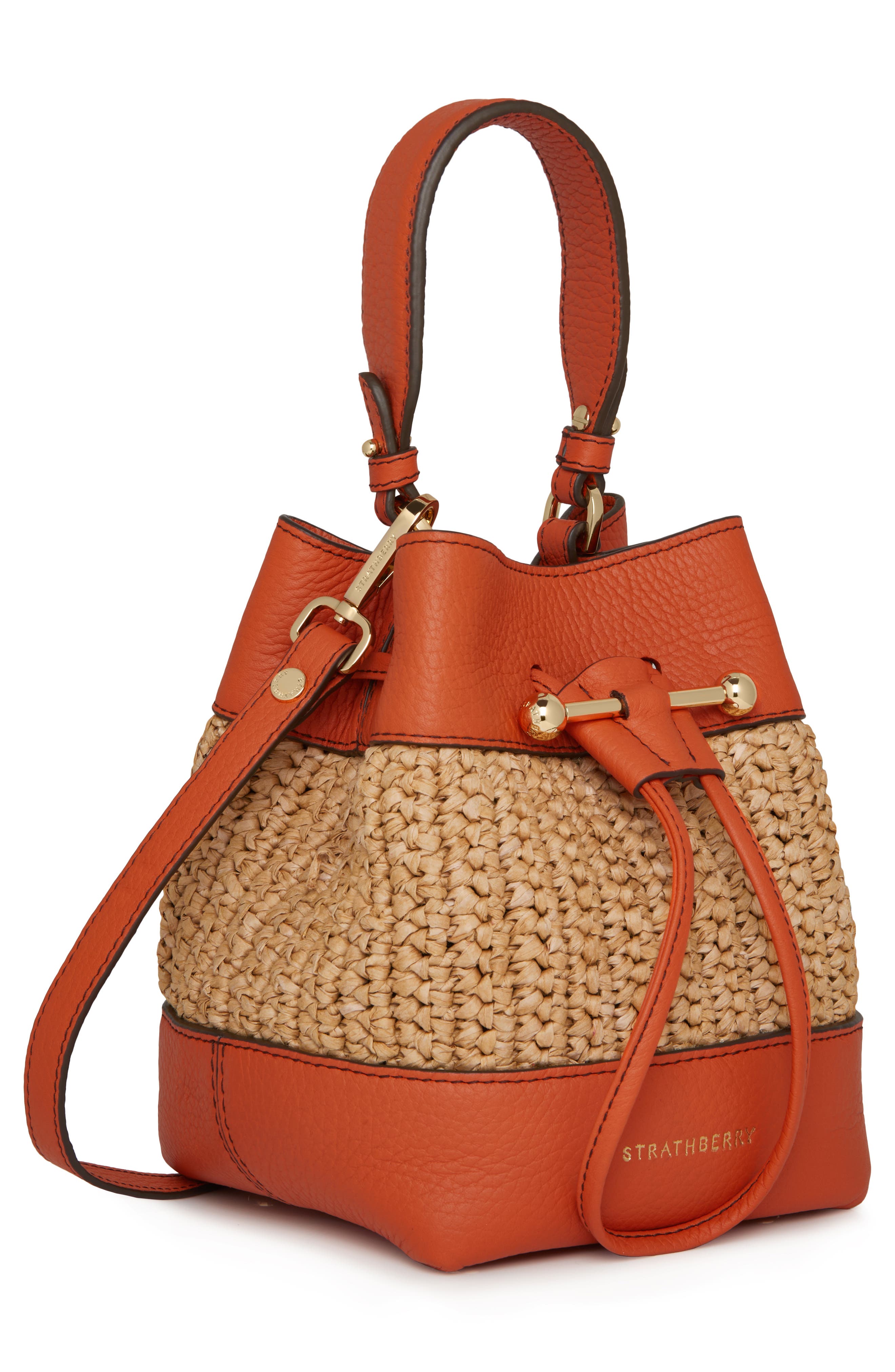 Osette Raffia & Leather Bucket Bag, Alternate, color, MARMALADE