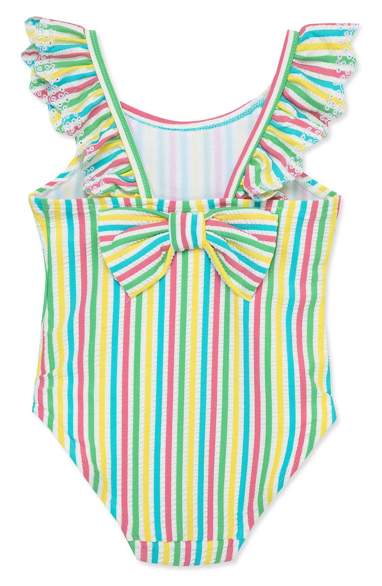 Little Me Stripe Ruffle One-Piece Swimsuit, Alternate, color, Multi