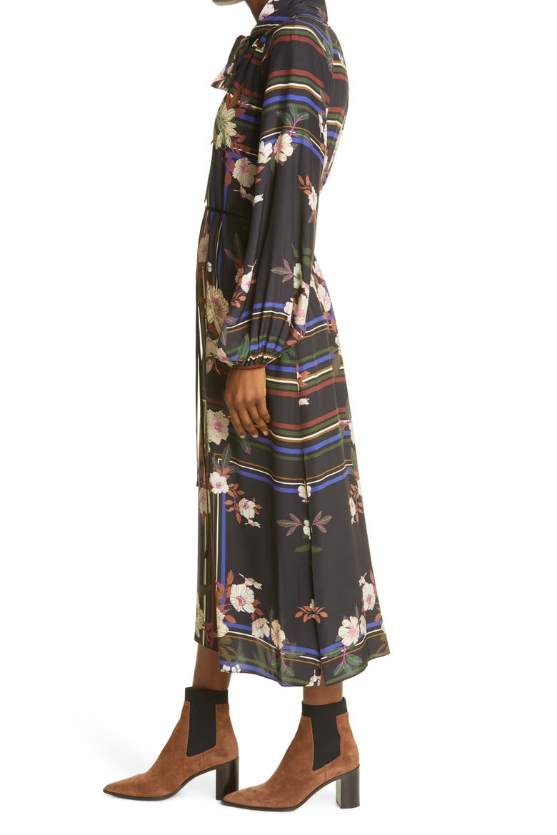 Tie Neck Scarf Print Silk Maxi Dress, Alternate, color, MAGNOLIA SCARF PRINT
