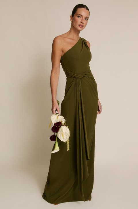 One Shoulder Drape Stretch Bridesmaid